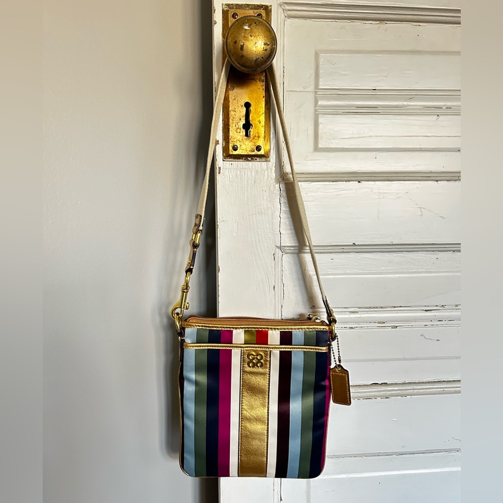 Coach Julia Legacy Striped Signature & Leather Swingpack Purse